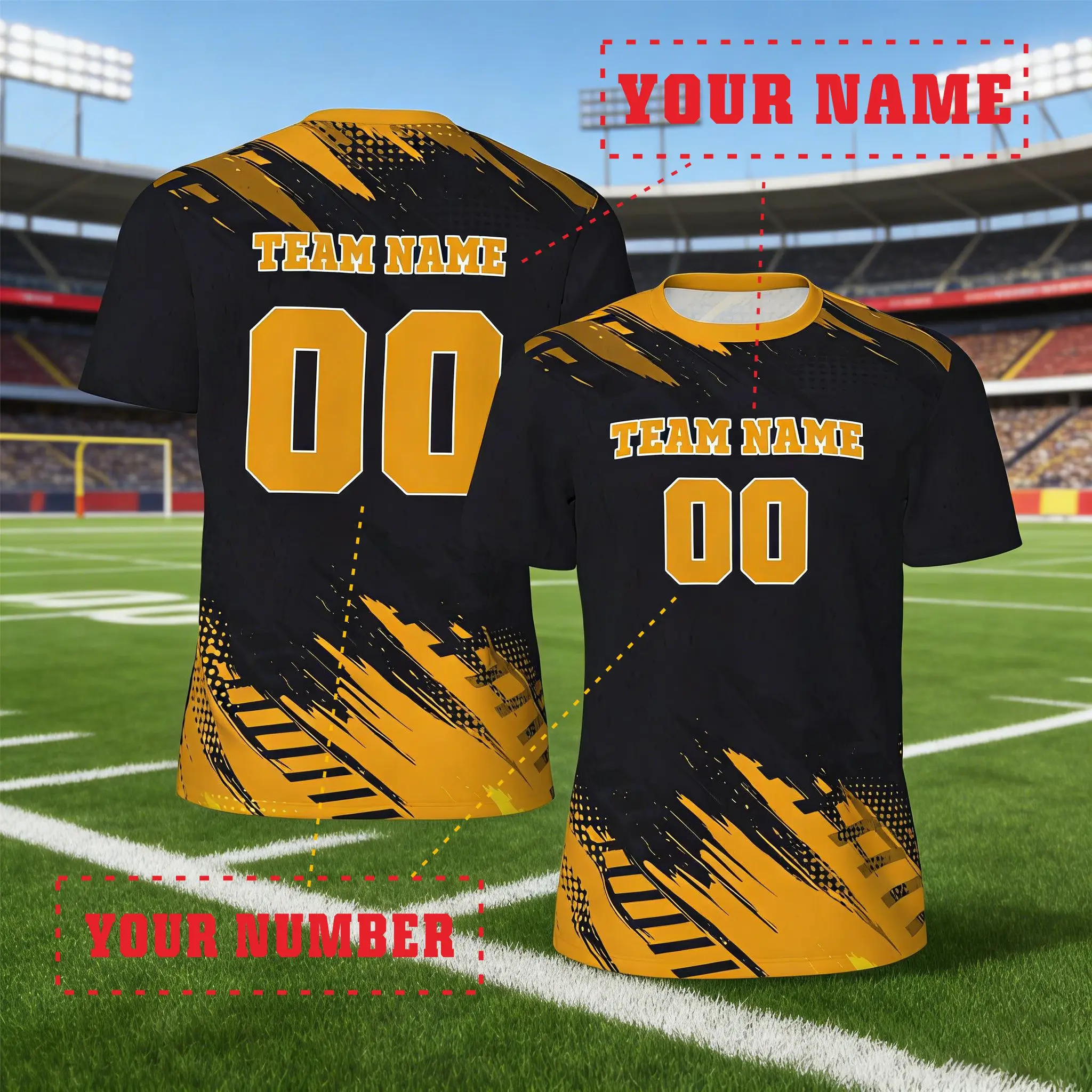 Personalisierte Fußball-Sportbekleidung mit Rundhalsausschnitt und individuellem Namen und Nummer, bequeme Passform, personalisiert für Partys, Sommerpartys, Freizeit im Freien