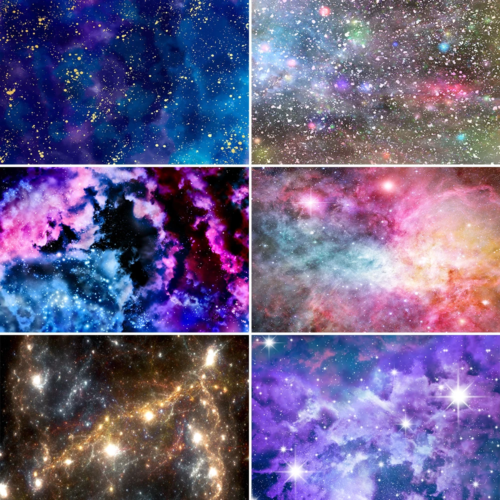 Bonvvie Photography Backdrop Nebula Planets Birthday Decoration Universe Outer Space Clouds Stars Glitter Photo Background