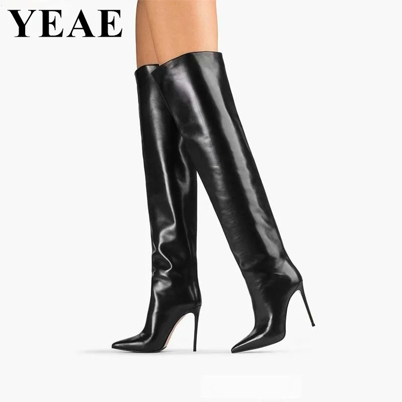 

New Pointed Toe Thigh High Boots Women Black Fashion Over the Knee Boots Sexy Party Ladies High Heels Long Shoes Large Size 43