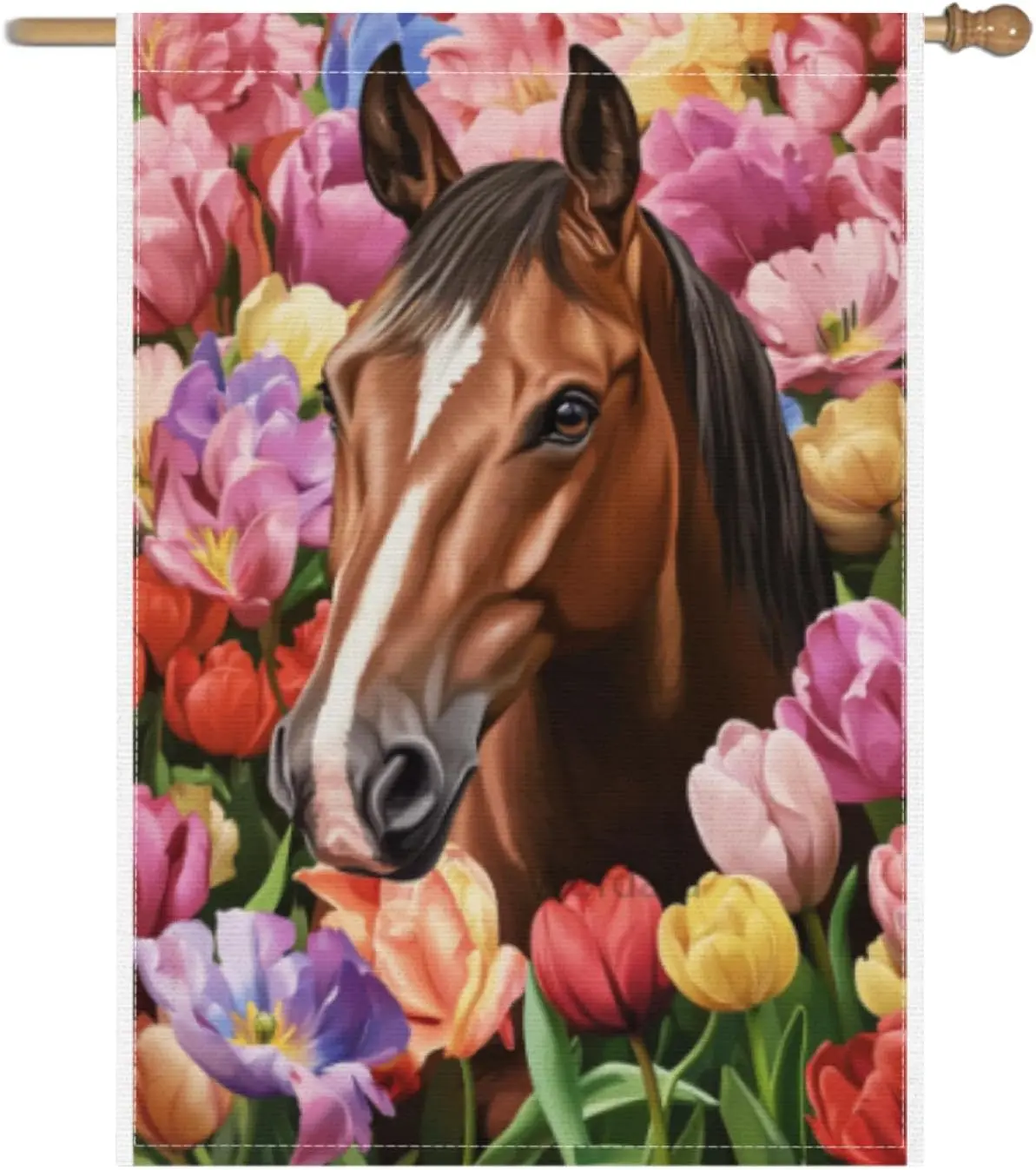 Welcome Tulip Horse Garden Flag 28x40 Inch Double Side Vertical Burlap Farmhouse Yard Flag Spring Summer Seasonal Outdoor Ho ZZM