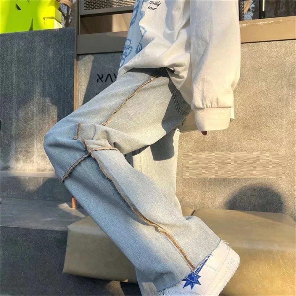 Men Jeans Wide Leg Denim Cargo jean pants Loose Straight Baggy Men's Jeans hip hop Streetwear Skateboard Neutral denim Trousers
