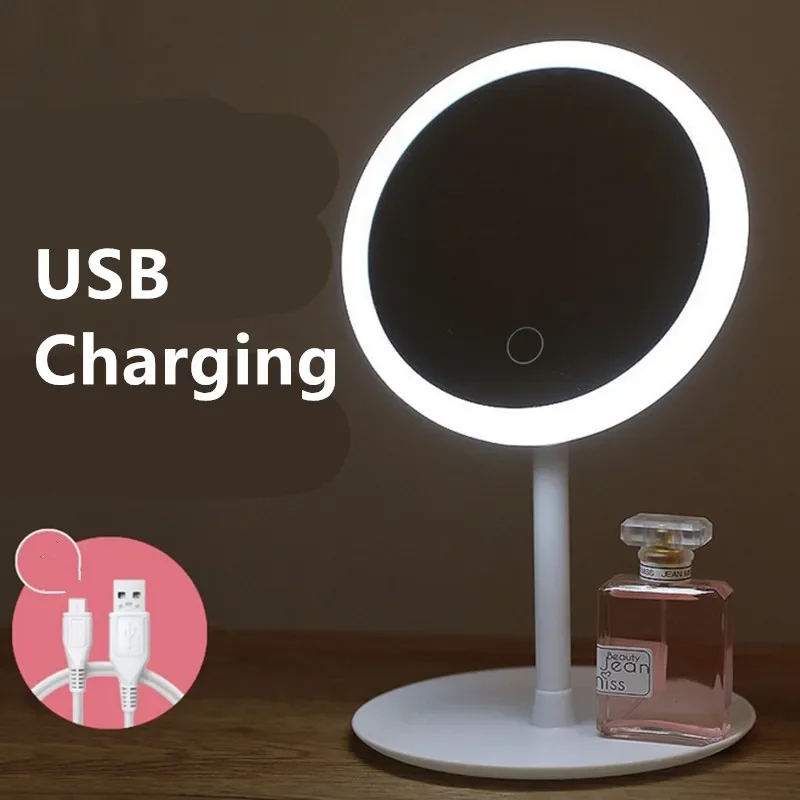 Espejo de maquillaje desmontable con luz LED, Base de almacenamiento, 3 modos, recargable por USB, 1 unidad