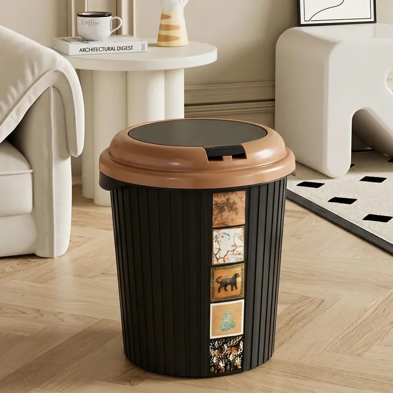 for Trash Can New Home Living Room Bedroom Bathroom Large Capacity Pressure Ring Anti-fall Off High Value Retro Wind Paper