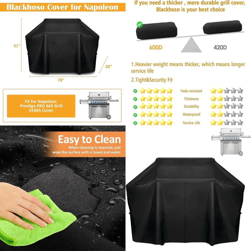 

Napoleon Prestige PRO 665 Grill Cover, 600D Waterproof UV-Protected, Heavy Duty with Velcro & Adjustable Straps