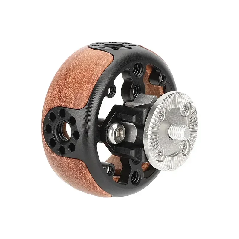 Round Camera Wooden Handgrip for ARRI Rosette M6 Thread Mount 1/4in 3/8in Screw Hole for DSLR Shoulder Rig Photography