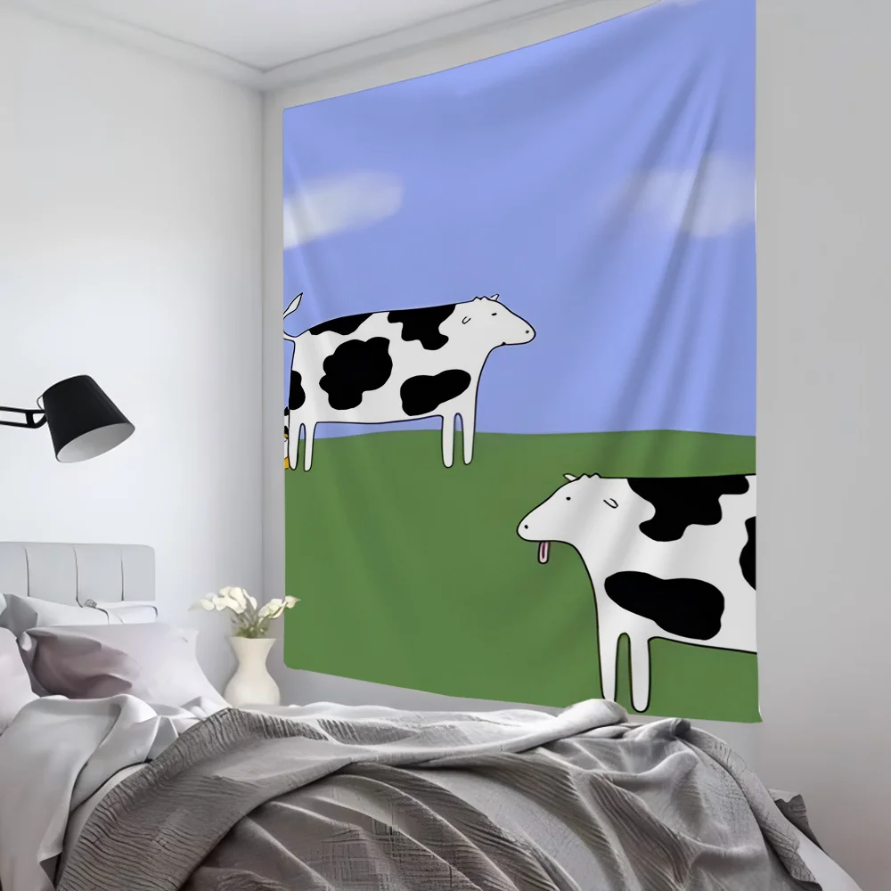 Cow Cartoon Animation Tapestry Room Decor Wall Cloth Party Hanging Background Room Decor Baby Room
