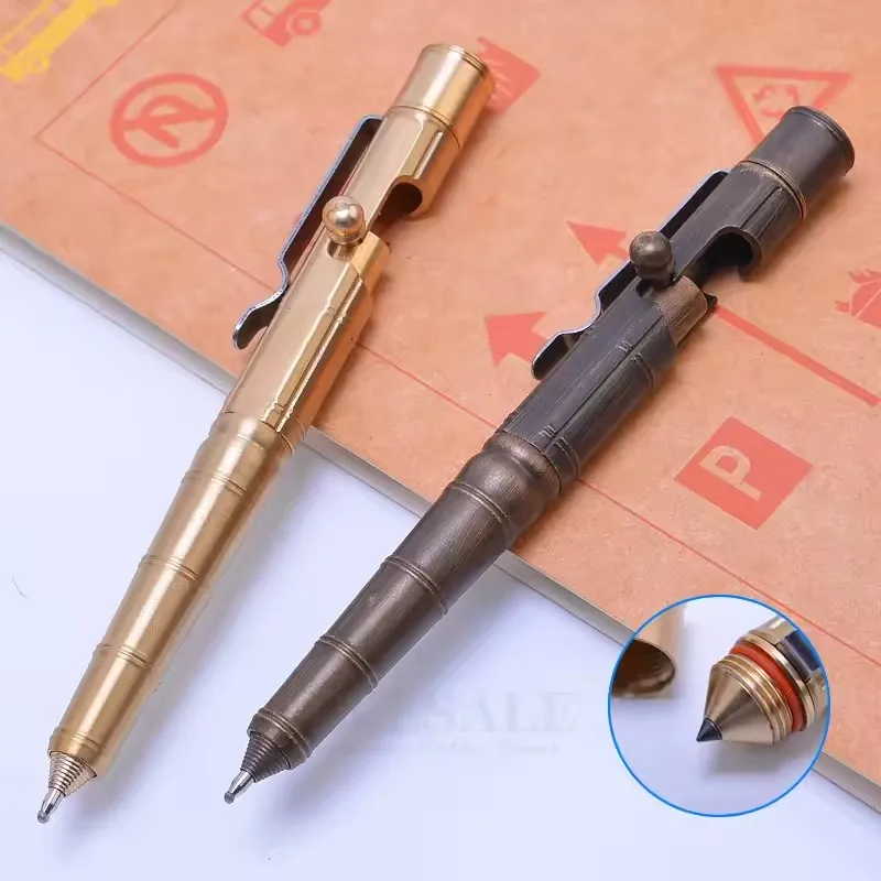 Creative Brass Tactical Pen Self Defense Tool For Outdoor Camp EDC Tool Emergency Glass Breaker Business Collectible Pen Gifts