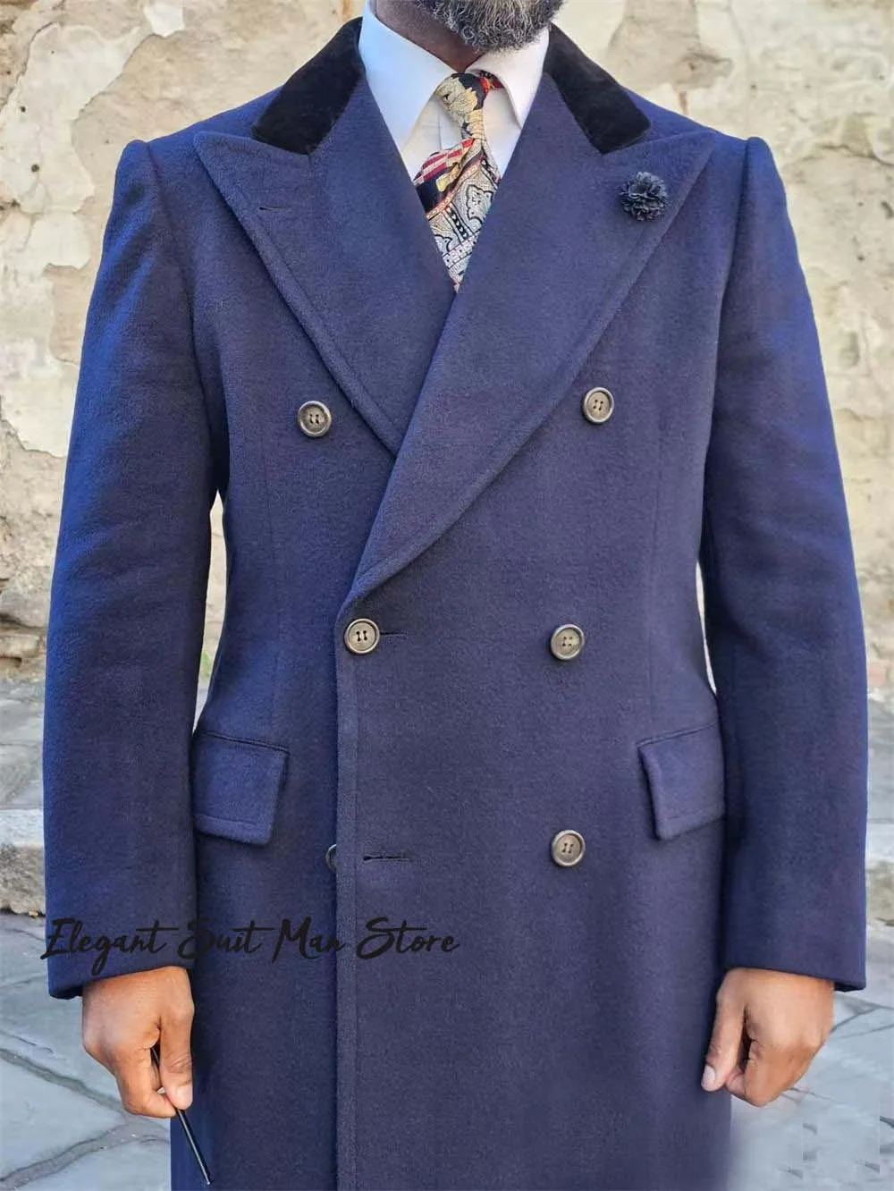 معطف شتوي كلاسيكي من الصوف الجمل للرجال على الطراز الإيطالي سترات طويلة ذات صدر مزدوج وطية صدر السترة معطف رجالي مخصص للأعمال #3