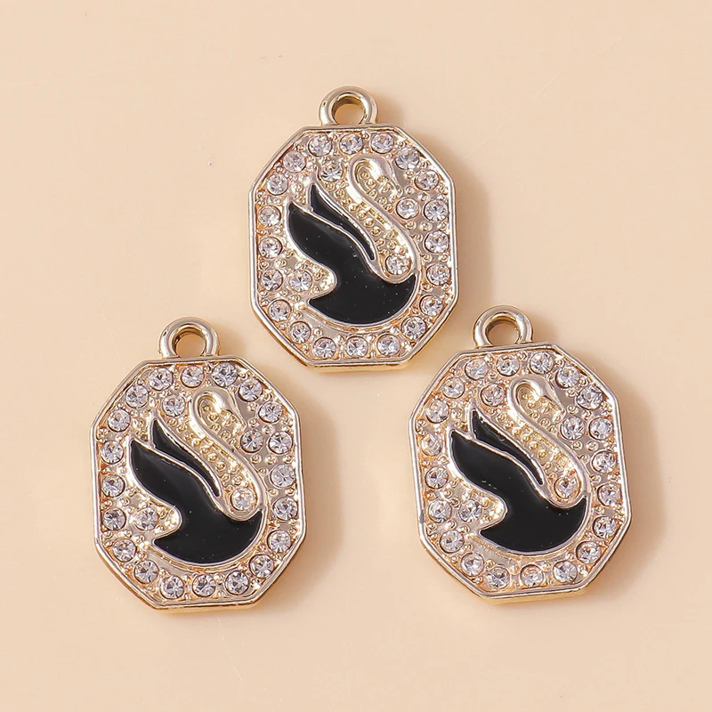 Leslie 10 Stück Legierungsanhänger, exquisite, elegante schwarze Schwan-Anhänger für Halskette, Armband, Ohrringe, handgefertigte Schmuckherstellung – Detail 4