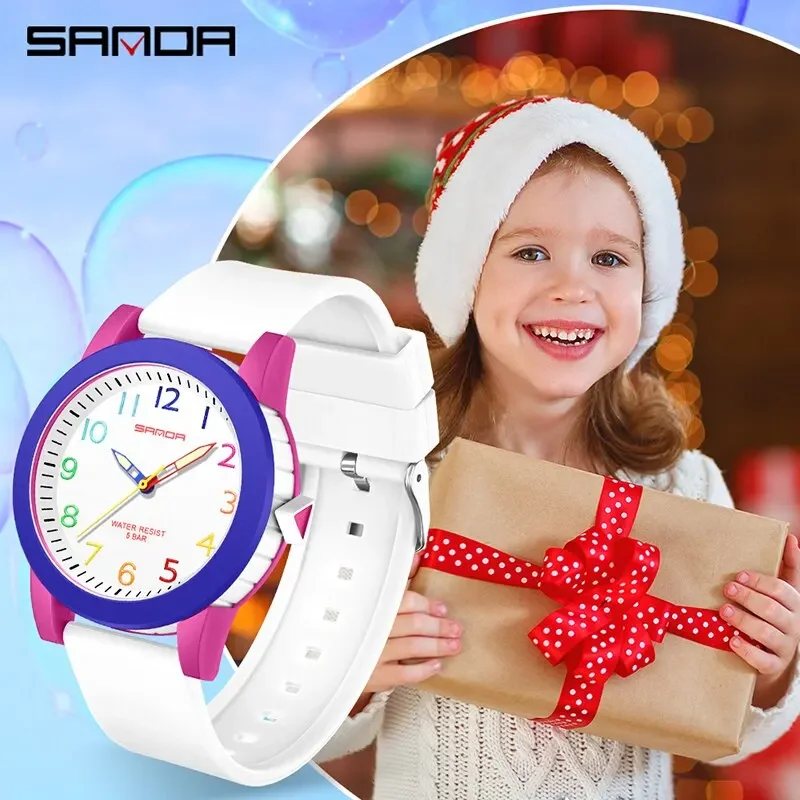 Sanda 3221 Luxury Children Quartz Watches Silicone Sports Waterproof Boy Girl Casual Shockproof Clock Gifts Kids Watch Relojes