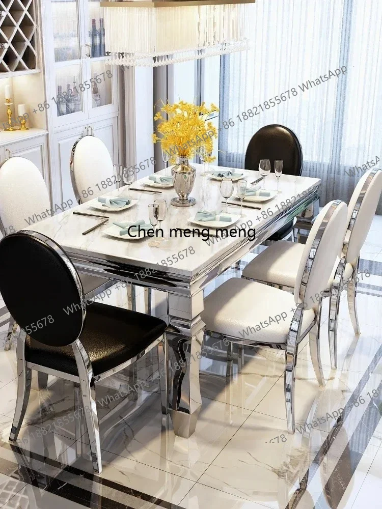 

Marble Dining Tables and Chairs Set Rectangular Stainless Steel Tableware Stone Plate dinning table set furniture dining table