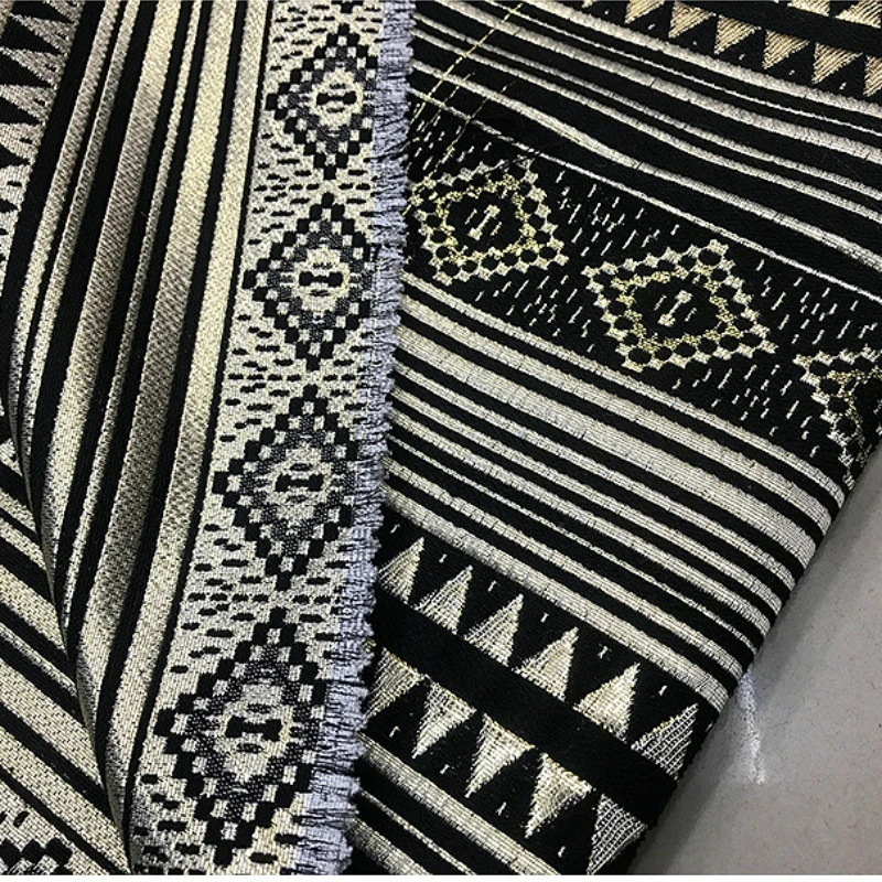 Metal Wire Yarn Dyed Jacquard Fabric Ethnic Style for Clothing Dress Jacket Pillow Designer Handmade Diy Sewing Material Cloth
