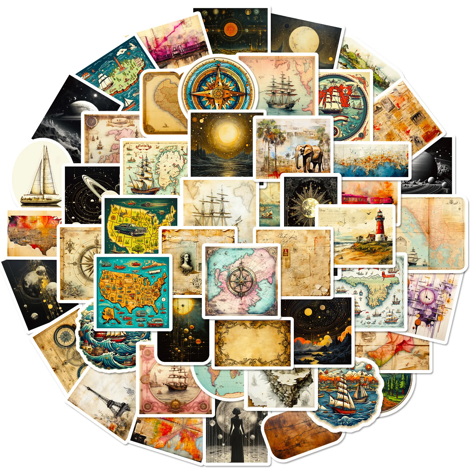 Etiquetas do mapa do mundo do vintage, Decalques do Graffiti, Etiqueta fresca, Lua, Planeta, DIY, skate, refrigerador, guitarra, portátil, curso, bagagem, 10 pcs, 50pcs