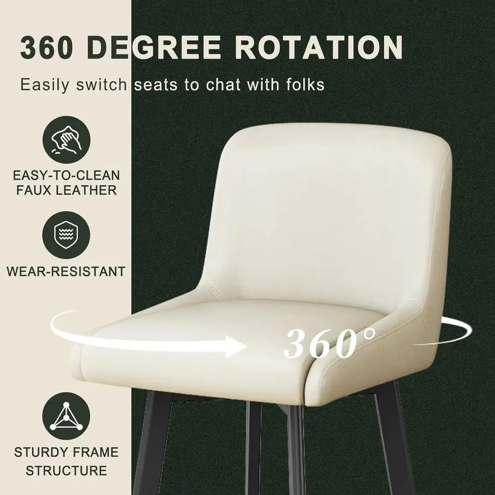 Swivel Bar Stools, 26''H Upholstered Barstools with Backs, Modern Counter Height Bar Stool Chairs for Kitchen Island, Metal Legs