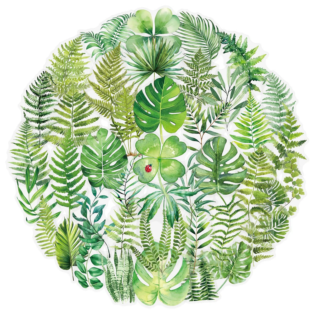50 Pcs Transparent Green Leaf Stickers Pack Waterproof PET Journal Guitar Notebook Creative Green Plant Decals
