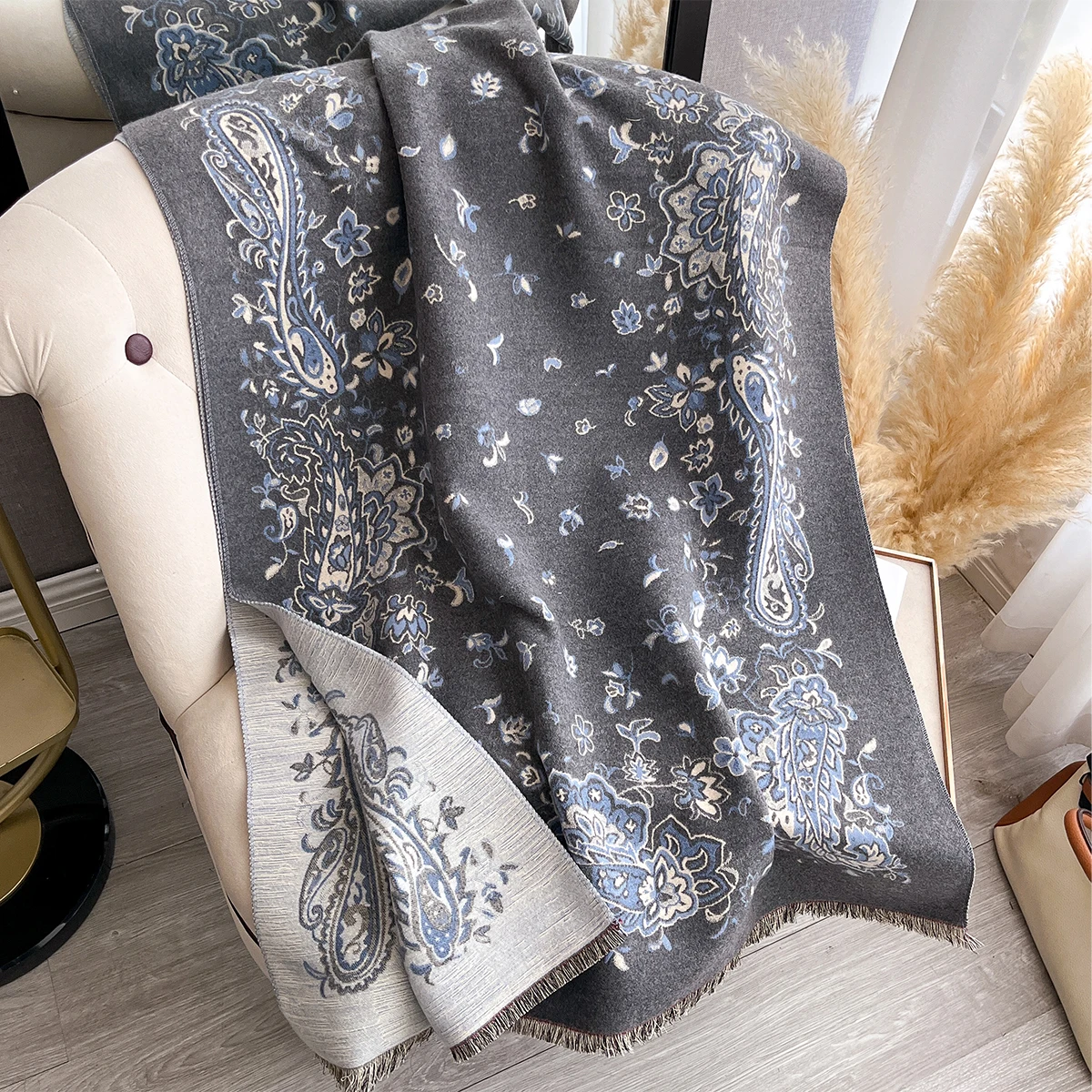 Neue Winter Eleganz Kaschmir Schal Frauen Paisley Zwei-Seitige Schal Weibliche Pashmina Luxus Marke Poncho Dicke Decke Warme Bufanda – Detail 20