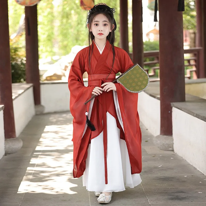 New Girls Retro Chinese Hanfu Dress  Vinatge Kids Tang Suit Clothes Vintage Children Tradition Perform Costume Carnival Cosplay