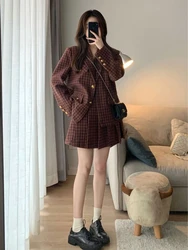 UNXX Women's Tweed Jacket Skirts Suit 2024 Autumn Winter Long Sleeve Metal Button Elegant Ladies 2 Piece Set Mini Skirt Outfit