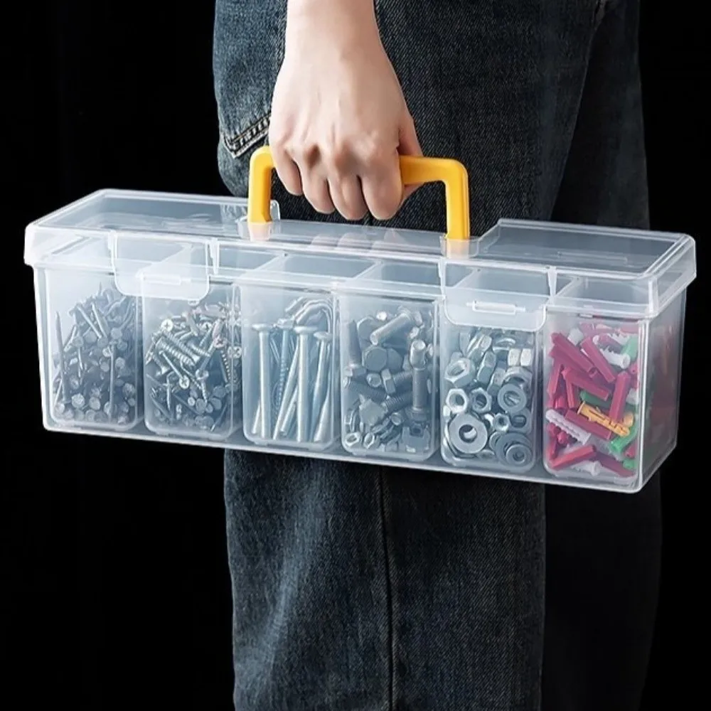 Plastic Tool Storage Box with 6 Storage Case Transparent Hardware Toolbox Classification Multi-Compartment