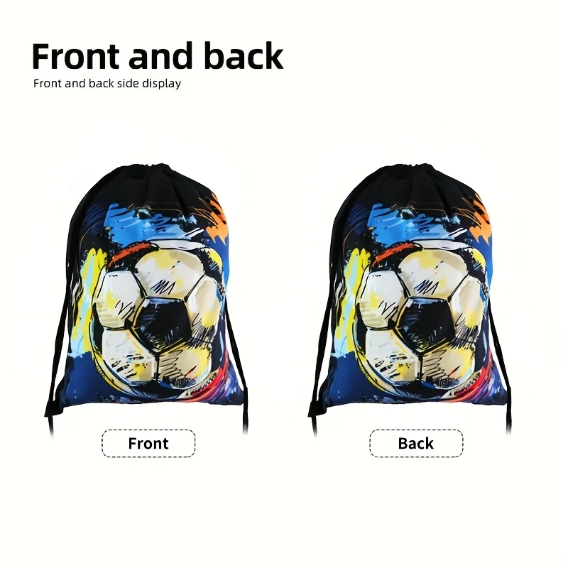 1-Piece Large Soccer Print Fashion Drawstring Backpack, Lightweight & Foldable, Suitable for Outdoor Activity Storage Bag