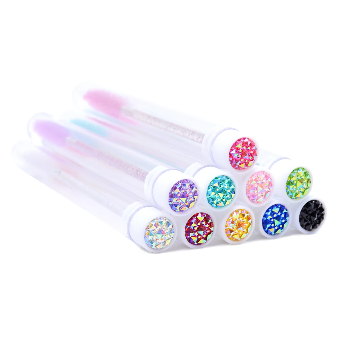 10Pcs Sparkling Reusable Eyelash Brushes Mascara Wand In Tubes Eye Lash Brushes Eyebrow Spoolie Combs With Container Case