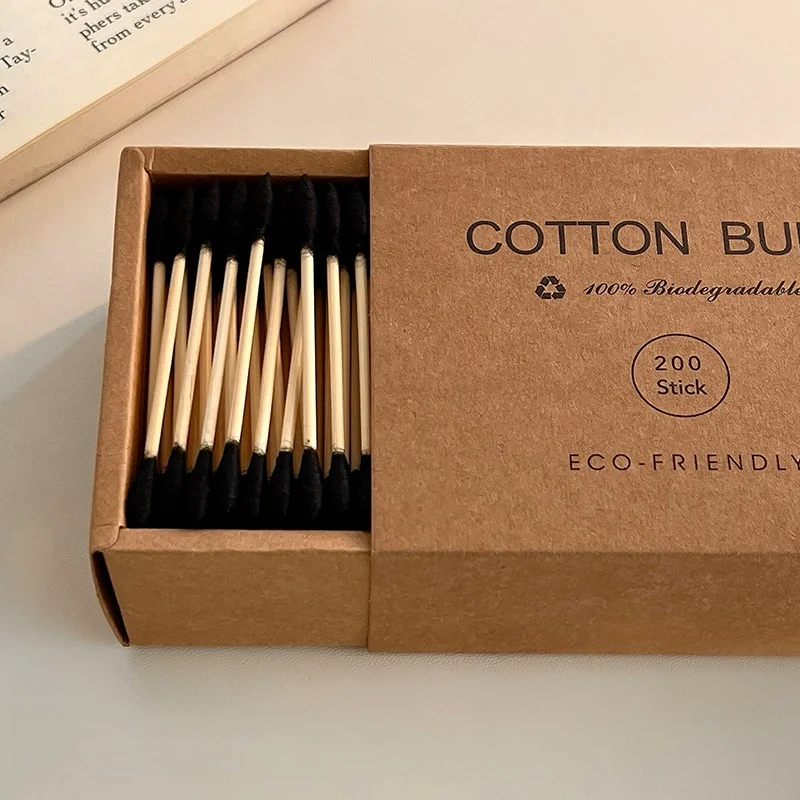 200 Stück Bambus-Wattestäbchen mit Doppelkopf, Bunte Öko-Freundliche Biologisch Abbaubare Holzstäbchen für Ohrenreinigung und Make-up – Detail 10