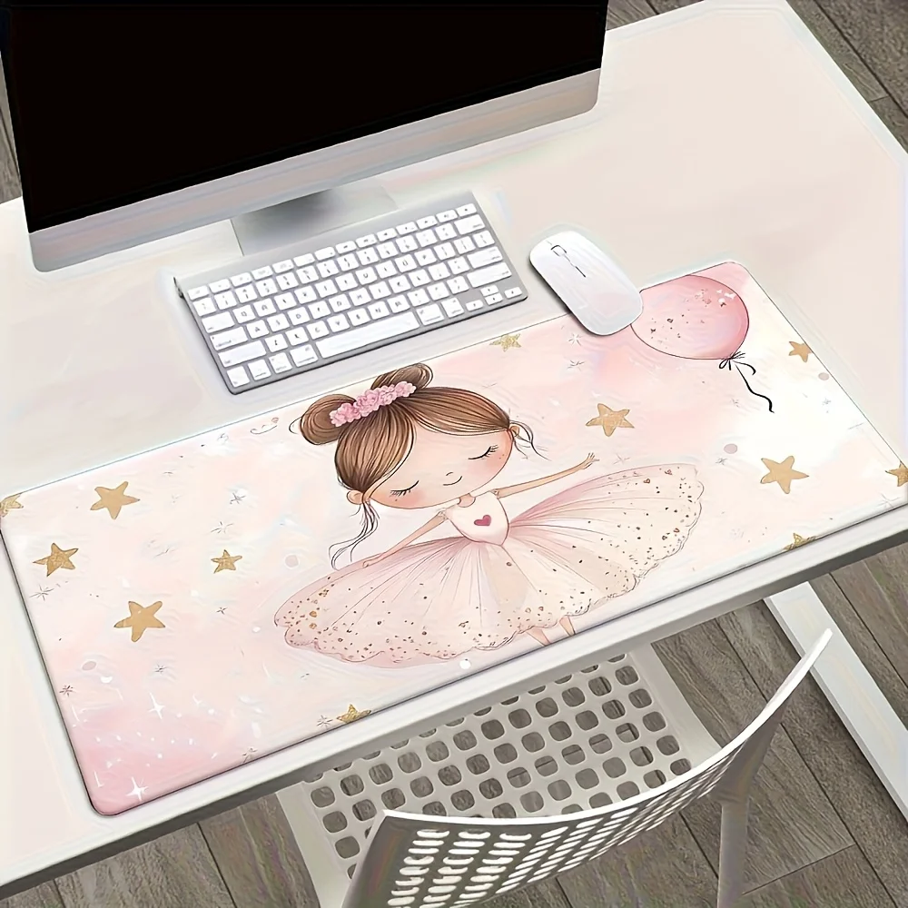 

Non-Slip Ballet Mouse Pad And Desk Mat - a Charming Pink Ballet Girl with Floral Decorations, Featuring a Soft Rubber Base