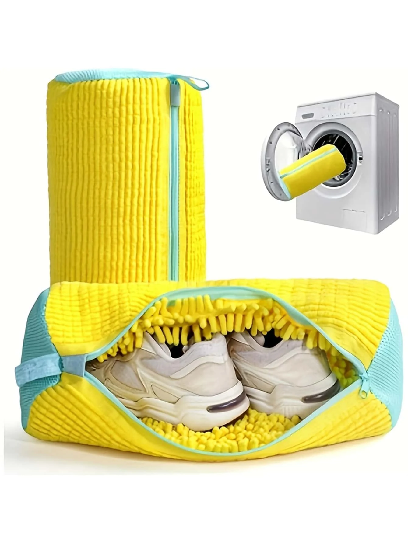 

Washing Machine Shoe Wash Bag, Fluffy Fiber Maintains 360° Surrounding Cleaning, Zipper Reusable Sports Shoes Laundry Bag, Oval