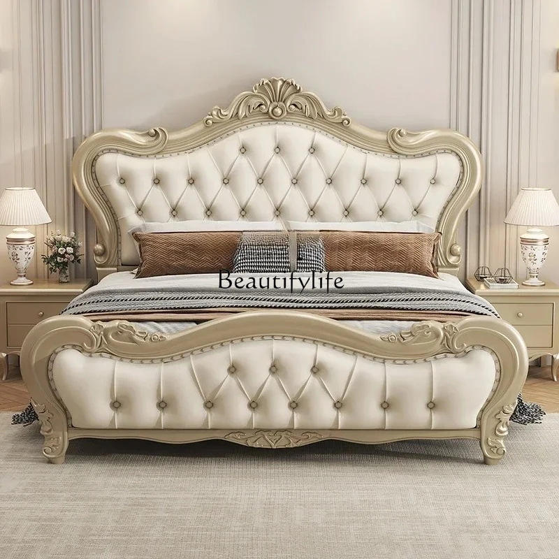 American light luxury solid wood bed modern simple European double 1.8 m princess bed French court master bedroom wedding