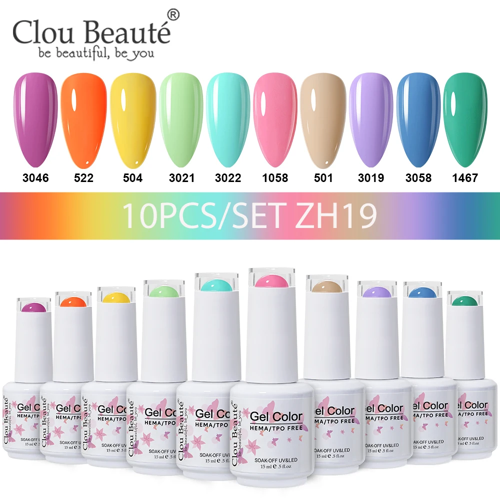 Clou Beaute 10pcs Set Nail Art Gel Nail Polish Translucent Nude UV Varnish Glitter Soak Off Semi Permanent 15ml Manicure Nail