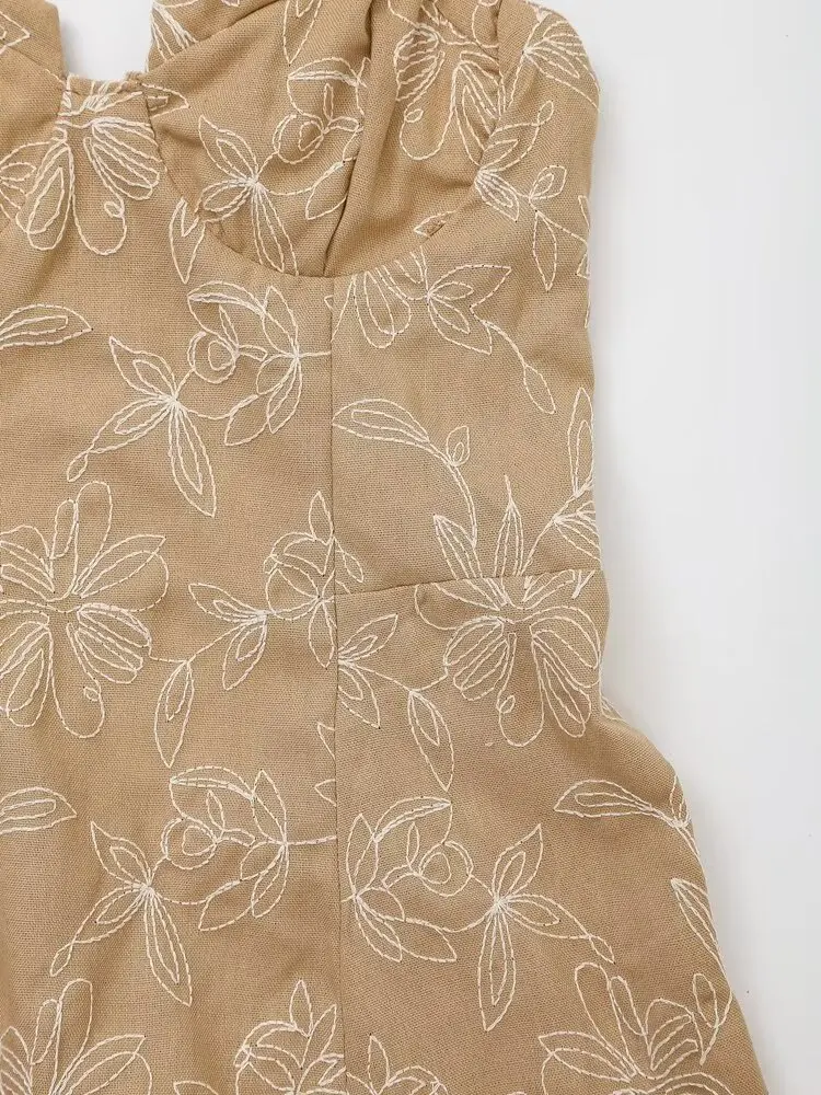 Robe mi-longue brodée de fleurs pour femmes, soutien-gorge sexy, fronde, rétro, dos ouvert, fermeture éclair, décoration éducative, nouvelle mode, 2024