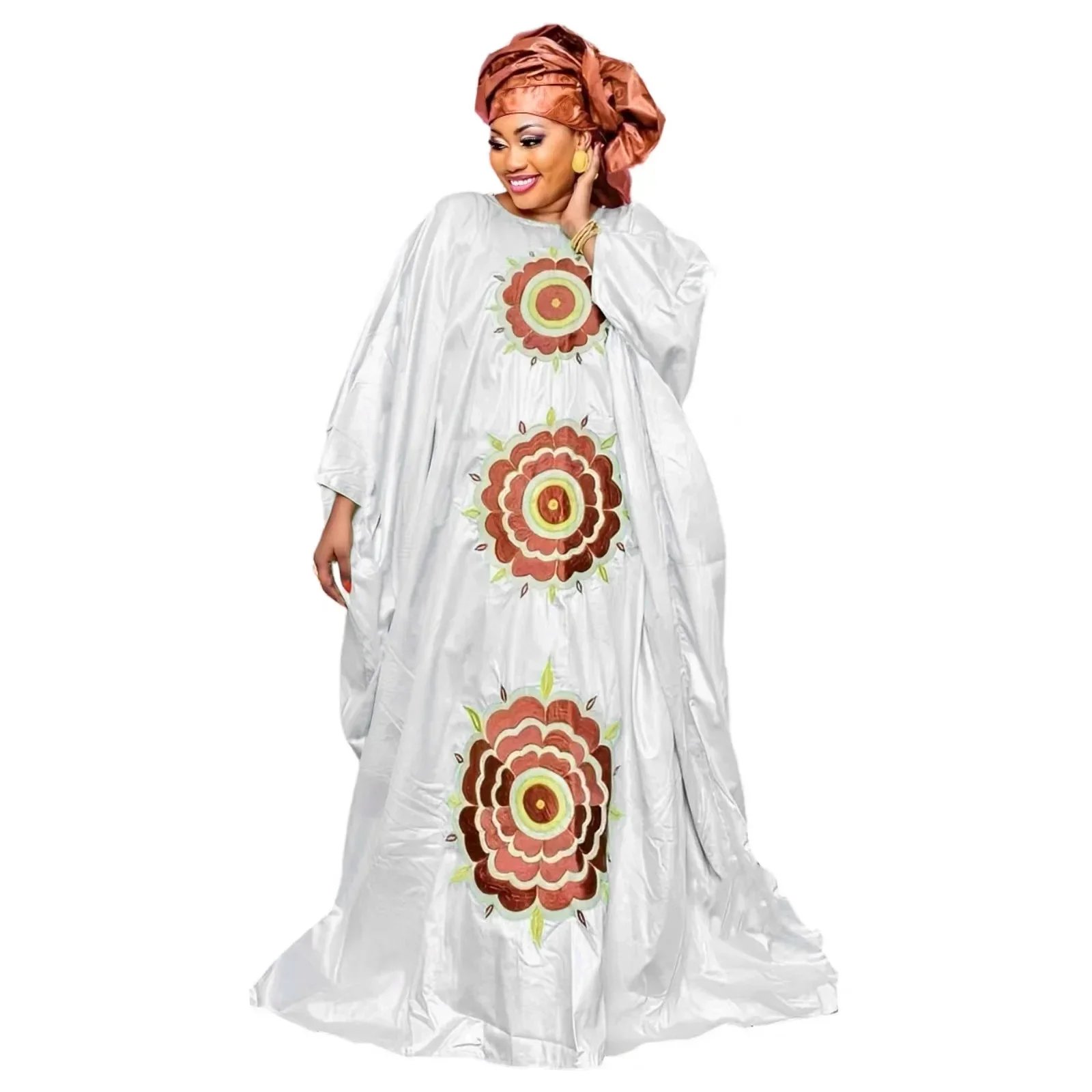 African Dress For Woman Plus Size Dress Bazin Riche Embroidery With  Floor Long Dress With Scarf 3pieces One Set