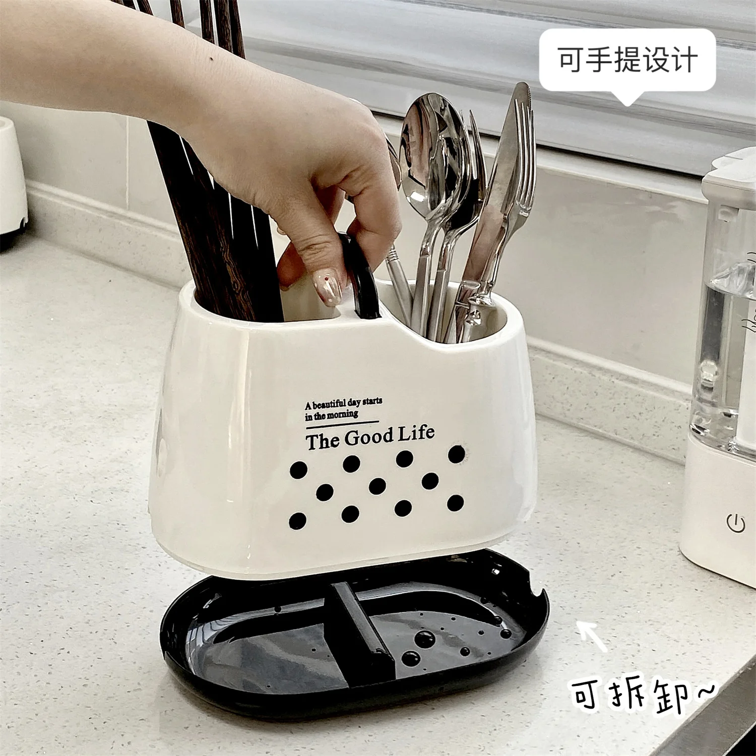 

Kitchen Tableware Holder Plastic Counter Chopsticks Spoon Spatula Tool Cutlery Container Storage Container with Drainage Hole