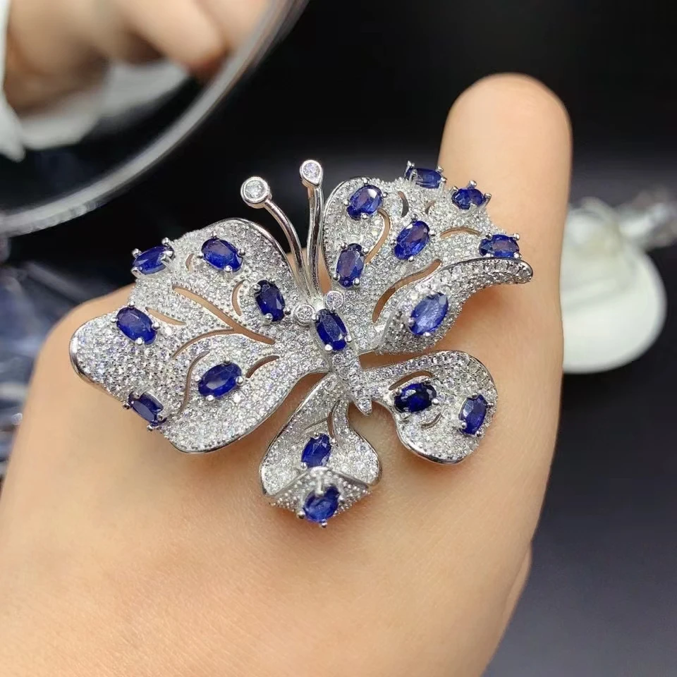 Luxury Sapphire Brooch for Party 3mm*5mm Total 3.6ct Natural Sapphire Brooch Fashion 925 Silver Butterfly Brooch