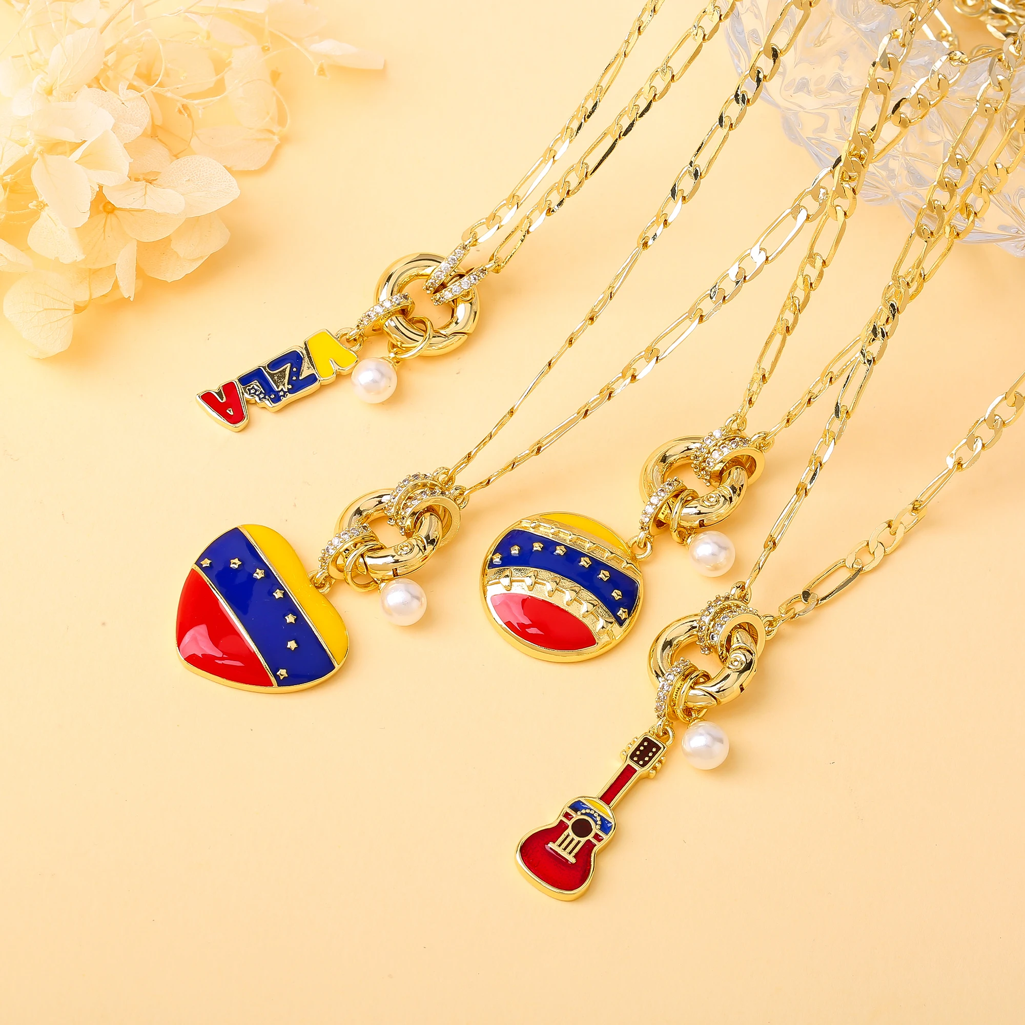 Classic Venezuela Gift Flag Cross Violin Bird Pendant Necklace Simple for Man Woman Party Birthday Jewelry National Day Choker