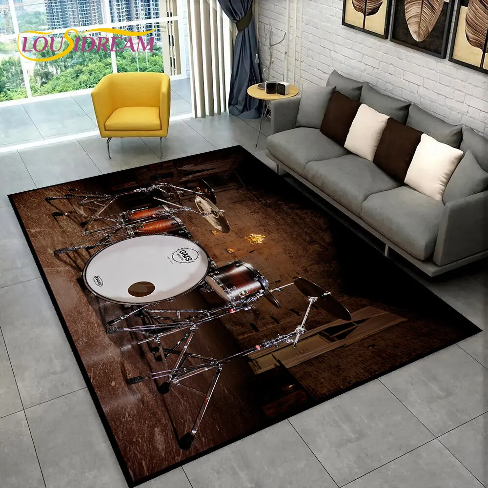 Drum Kit Music Instruments Drum Set Area Rug,Carpet for Home Living Room Bedroom Sofa Doormat Kitchen Decor,Non-slip Floor Mat