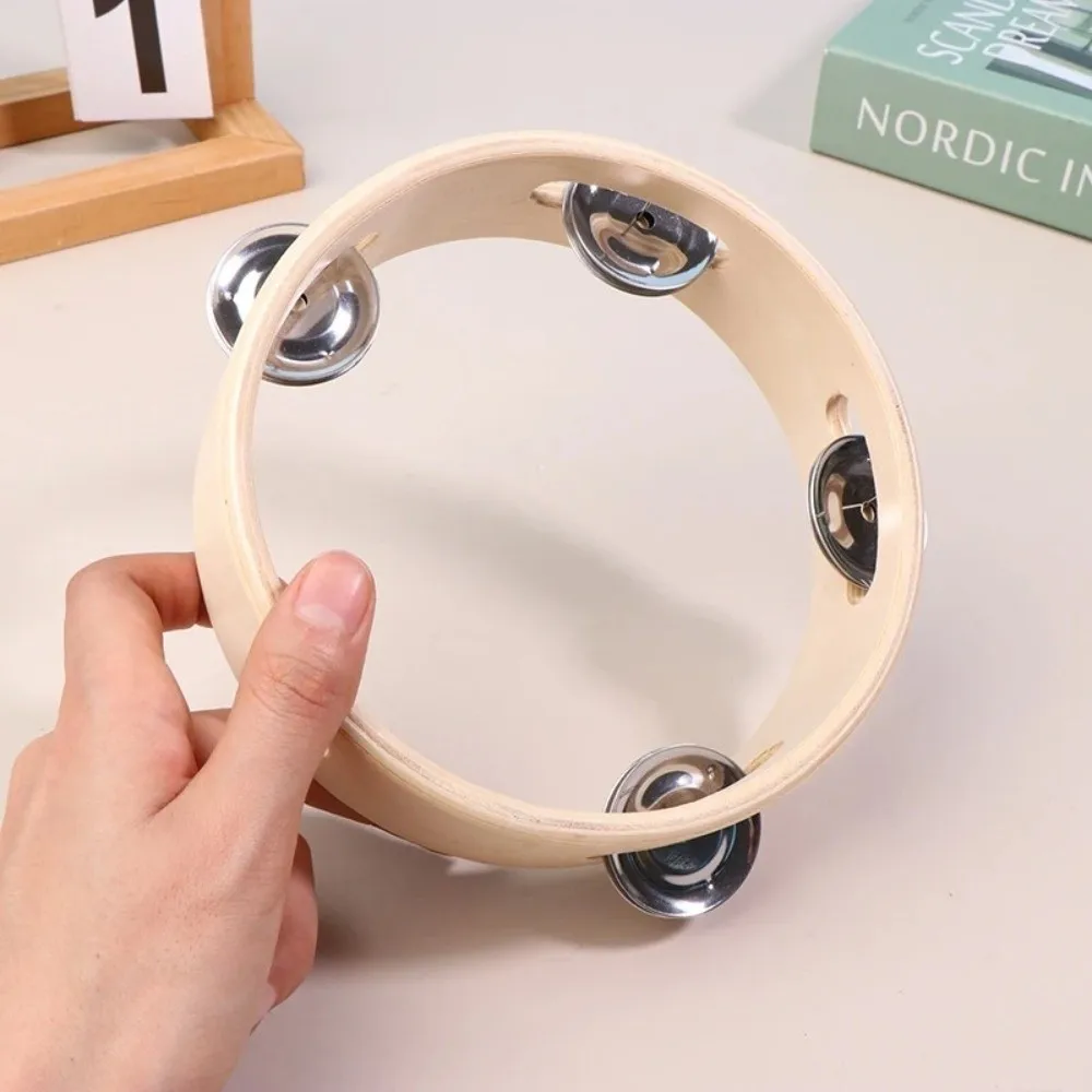 New 4/6/7/8/10 Inch Hand Drums Wooden Rings Orff Musical Instrument Instrument Single Row Hand Cranked Bell Education