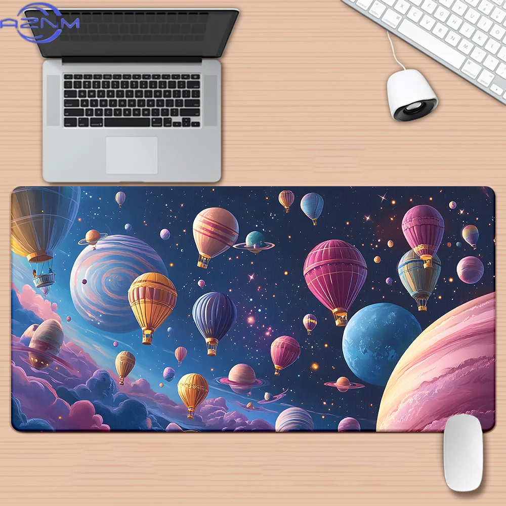 1pc Colorful Planets and Hot Air Balloons Pattern HD Printed Pad for Desk, Multi Functional XXL Mousepad, Keyboard Gaming Mouse