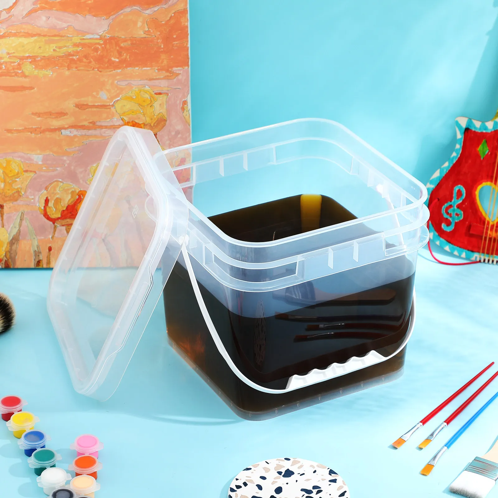 5L Square Clear Plastic Paint Container for Paint Storage Painting DIY Industrial Use Coatings Sealants Pigments Food Grade