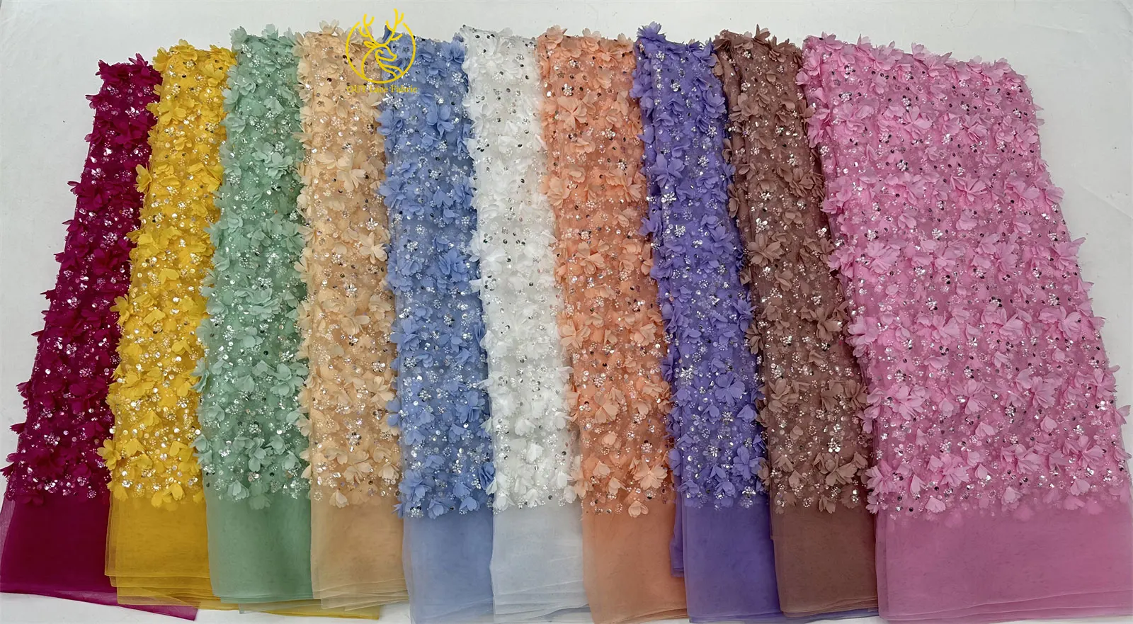 ثلاثية الأبعاد زهرة الدانتيل الأفريقي مطرز الترتر شبكة نسيج الدانتيل الفرنسية رائعة التطريز نسيج عالي الجودة فساتين حفلات الزفاف