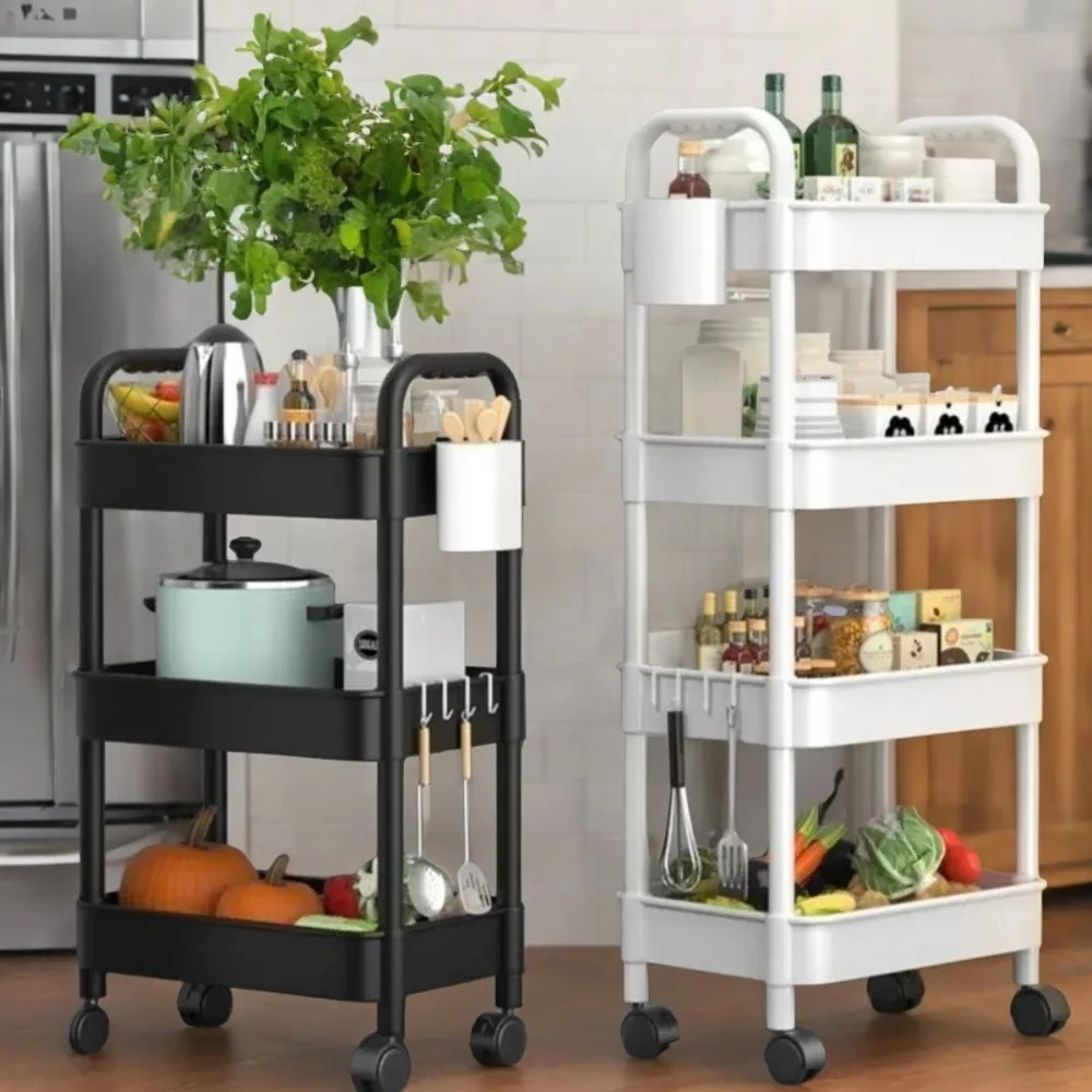 Efficient Multifunctional Mobile Kitchen Rack Trolley with Wheels - Organize Household Accessories and Multi-Storey Bookshelf