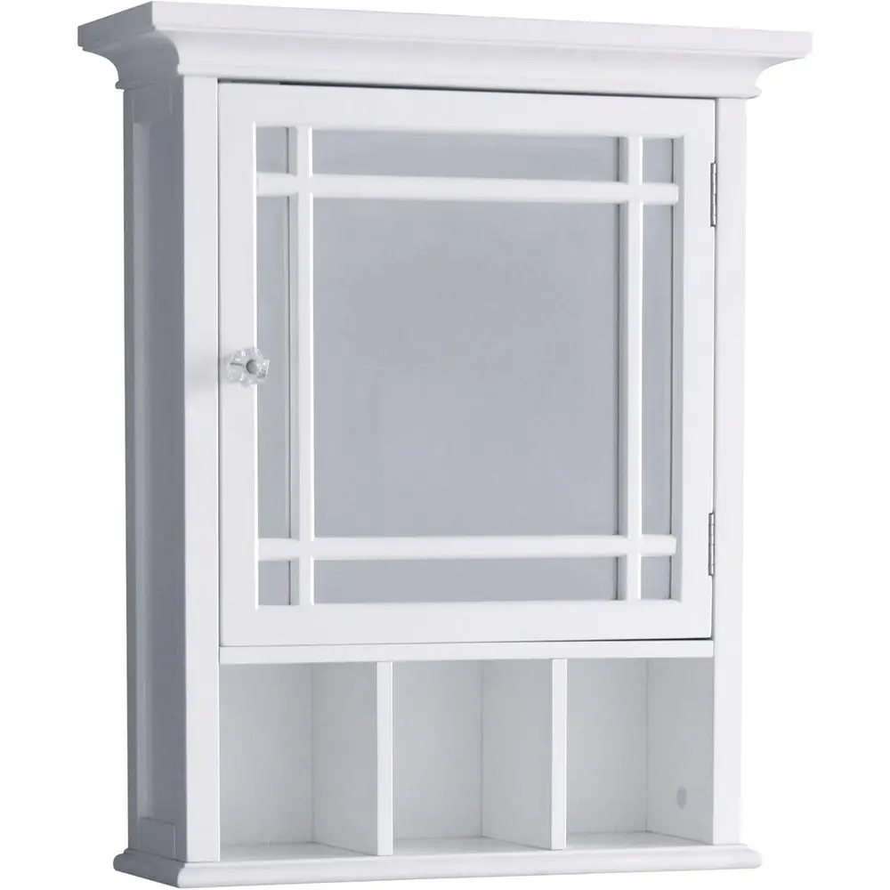 

Over-the-Toilet Removable Wall Medicine Cabinet with Adjustable Shelf, 5 Storage Spaces, Mirrored Door, Clear Knob, White