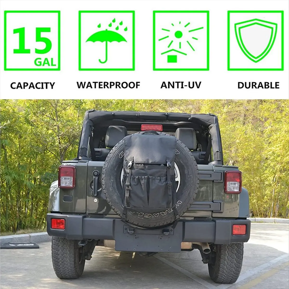 11-Spare Tire Trash Bag Outdoors Storage Bag for Wrangler UTV SUV RV Truck Off-Road Recovery Gear Adjustable Universal