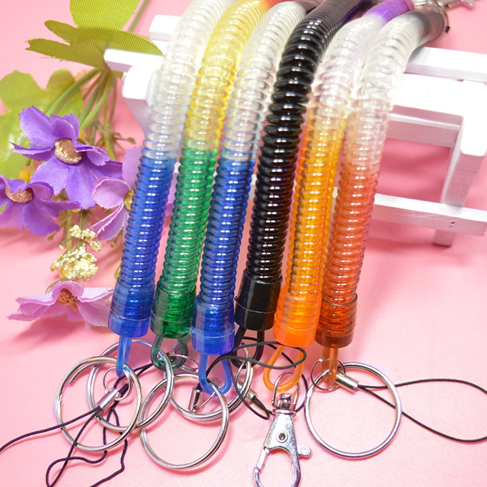 4Pcs Flexible Theftproof Spring Coil Cord Stretch Tether Safety Keychain Ring With Clip (Random Color)