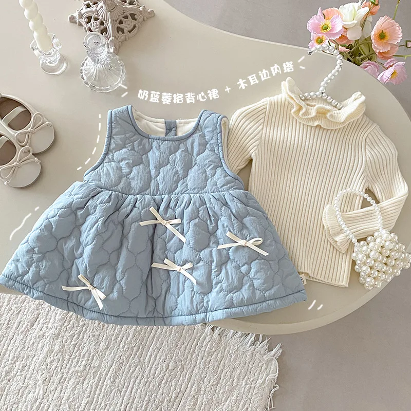Girls' Velvet Vest Skirt 0-5 Years Old Winter Baby Girls' Solid Color Cotton Jacket Dress Children's Stylish Skirt