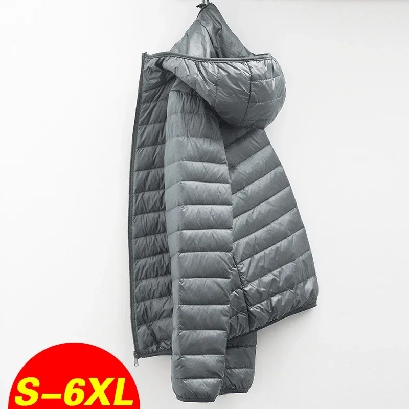 2025 Men Winter Coat Fashion Hooded White Duck Down Jackets Plus Size Ultralight Down Coat Portable Slim Down Parkas
