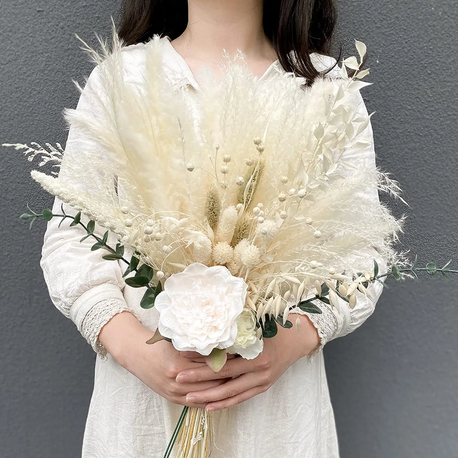 

Natural Pampas Grass Decor,Artificial Rose Eucalyptus Dried Flower Bouquet, Small Reed DIY Flower Arrangement Wedding Home Decor