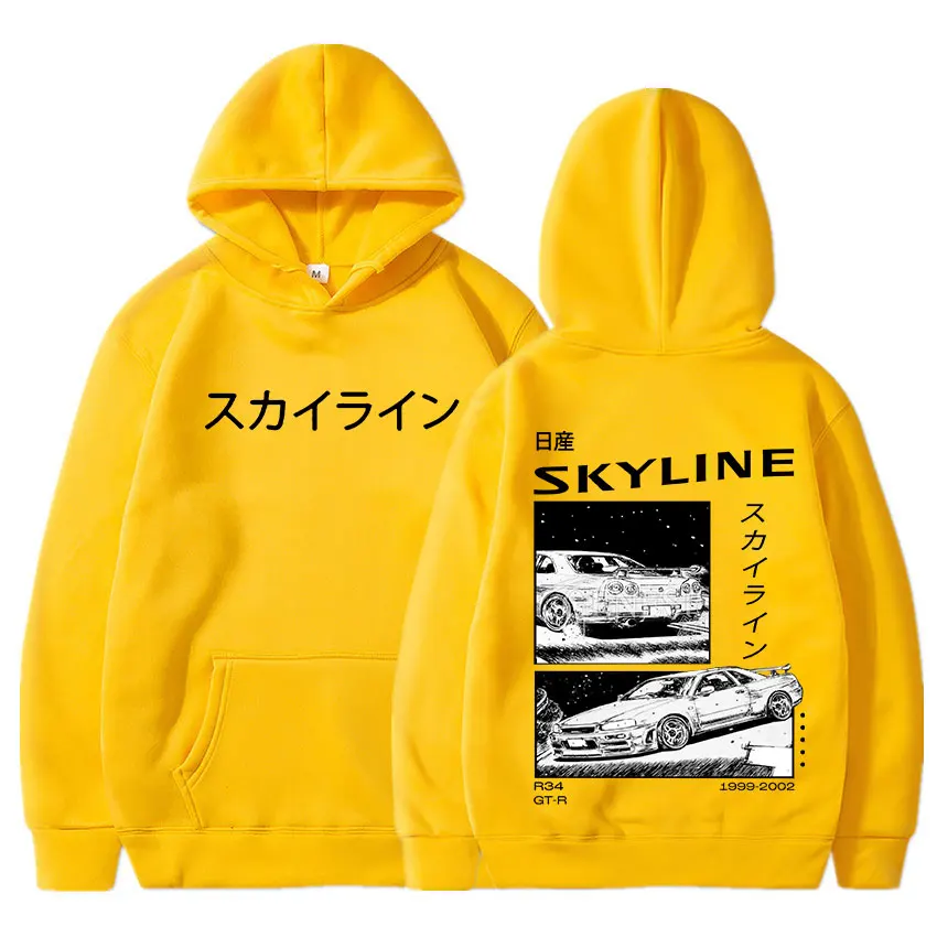 Drift Japanese Anime AE86 Hoodie Initial D Double Sided Hooded Sweatshirts Coat Men Women R34 Skyline JDM Casual Loose Pullovers
