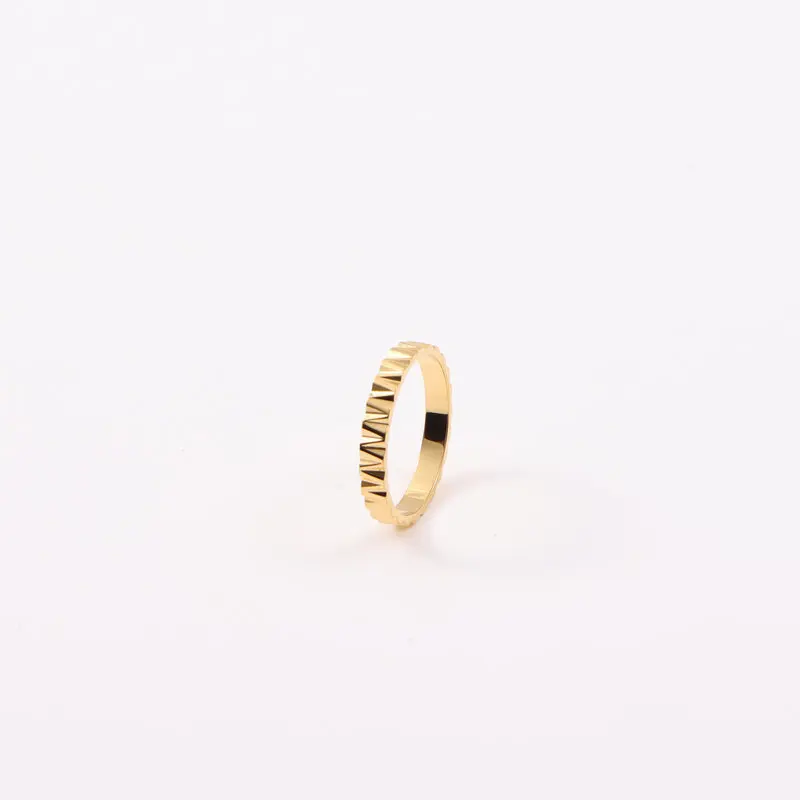 Fashion Gear Water Ripple Narrow Ring Titanium Steel Plated 18k Gold Jewelry