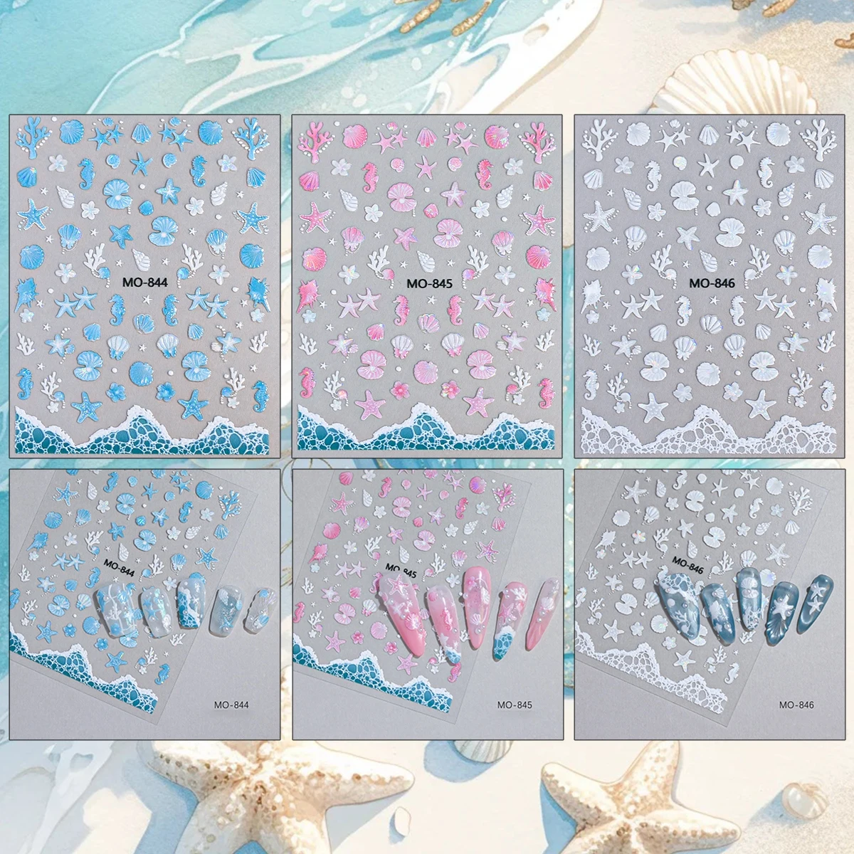 3/6/12 Sheets 5D Embossed Ocean Starfish Seashell Seahorse Coral Summer Beach Vacation Self Adhesive Nail Art Stickers